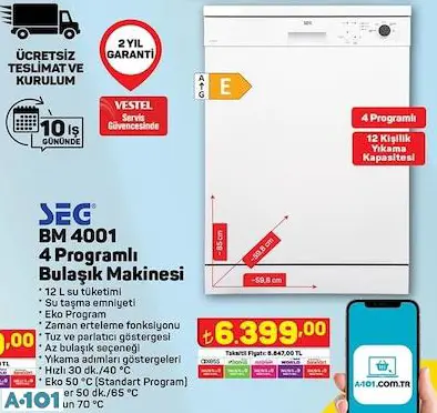 SEG 4 PROGRAMLI BULAŞIK MAKİNESİ